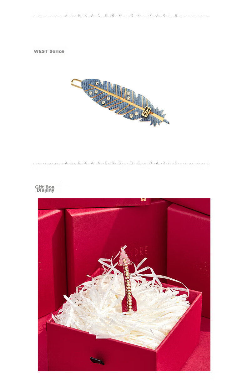 ALEXANDRE DE PARIS Casual Feather Hair Clip, Fashionable And Simple Hairpin, Mid-Autumn Festival Gift, Niche Z Feather Gift Box 14