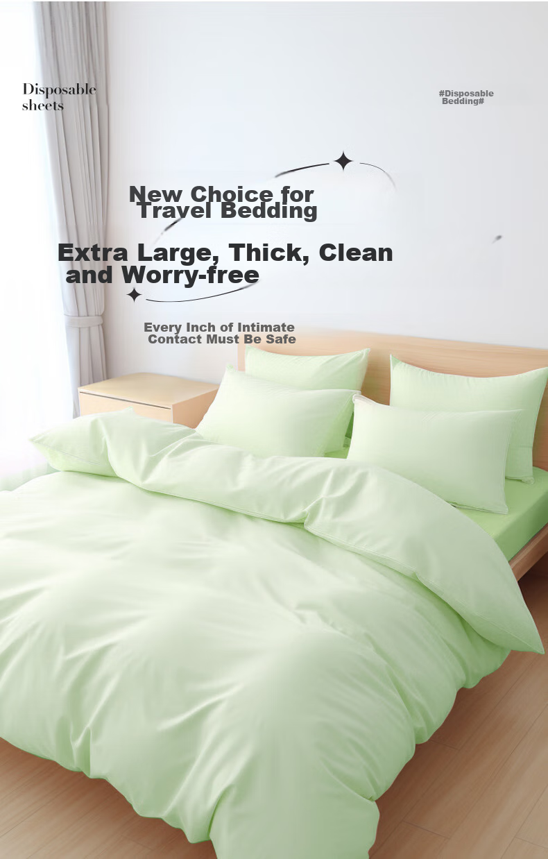 JAJALIN Disposable Four-Piece Travel Hotel Bedding Set: Clean Bed Sheet, Duvet Cover, Pillowcases, Thickened Double Bed Linen Set for Tourism 1
