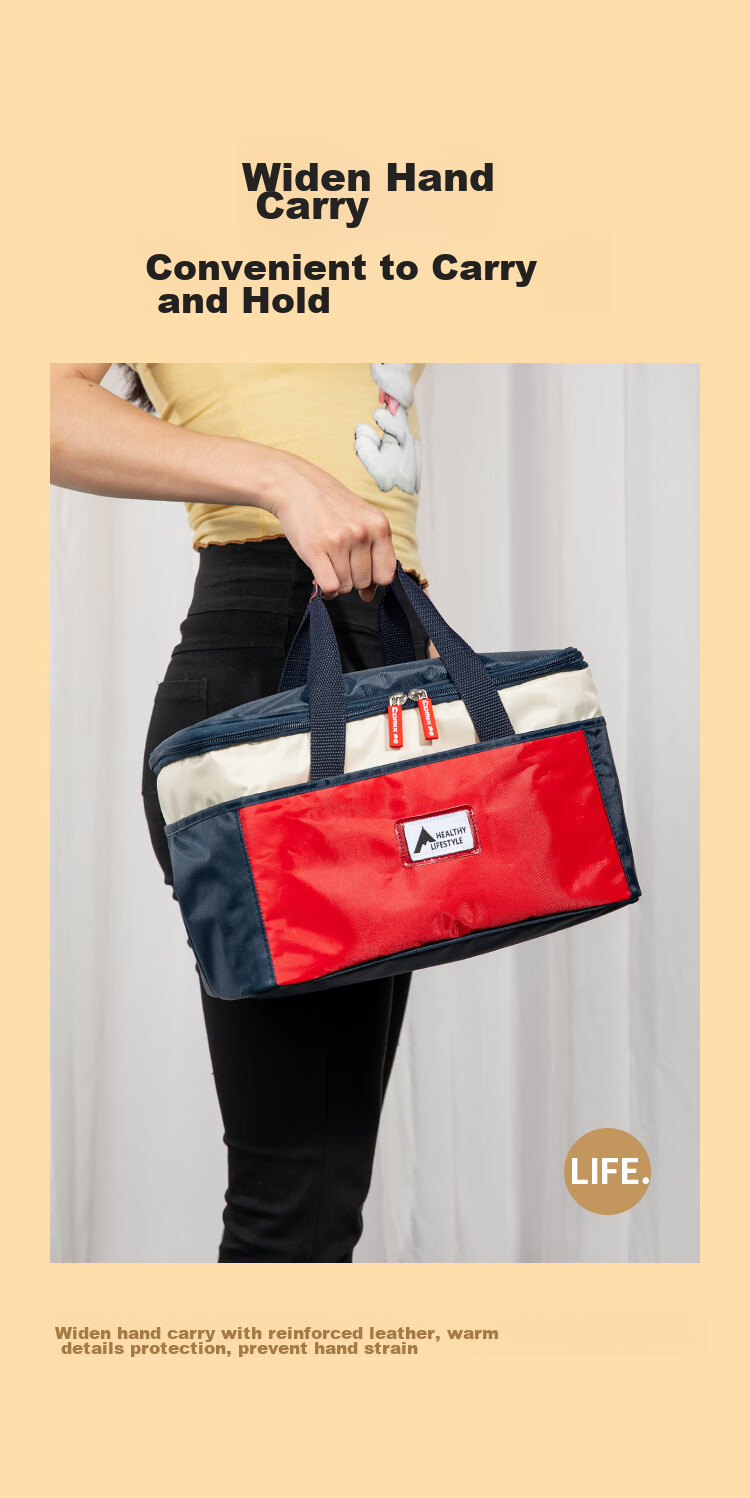 COMIX Zipper Bag, Portable Insulated Lunch Box Bag, Thickened Aluminum Foil Waterproof Lunch Bag, Office Worker Bento Bag, Handbag, Red And Blue Color Contrast DS-318 6
