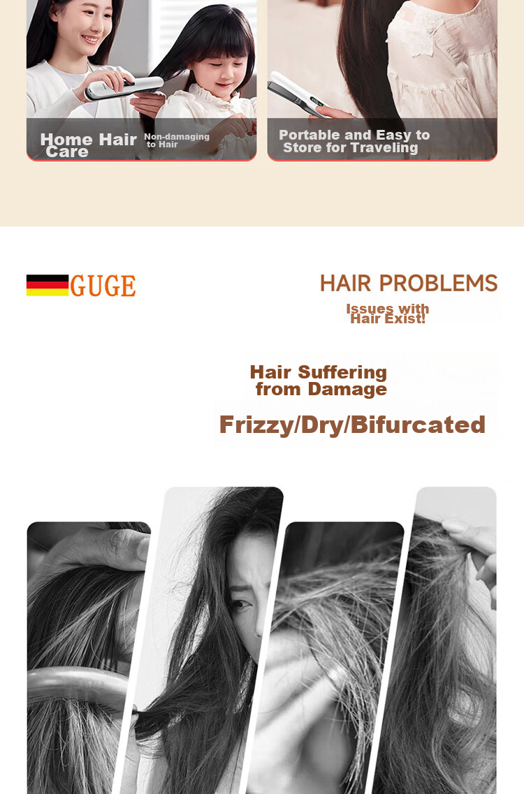 GUGE German [Wireless Portable] Straight Hair Iron, Negative Ion Straightening Iron, Gentle on Hair, Wireless Straightening Iron for Men And Women, Mini Small High Crown Straightening Iro 7