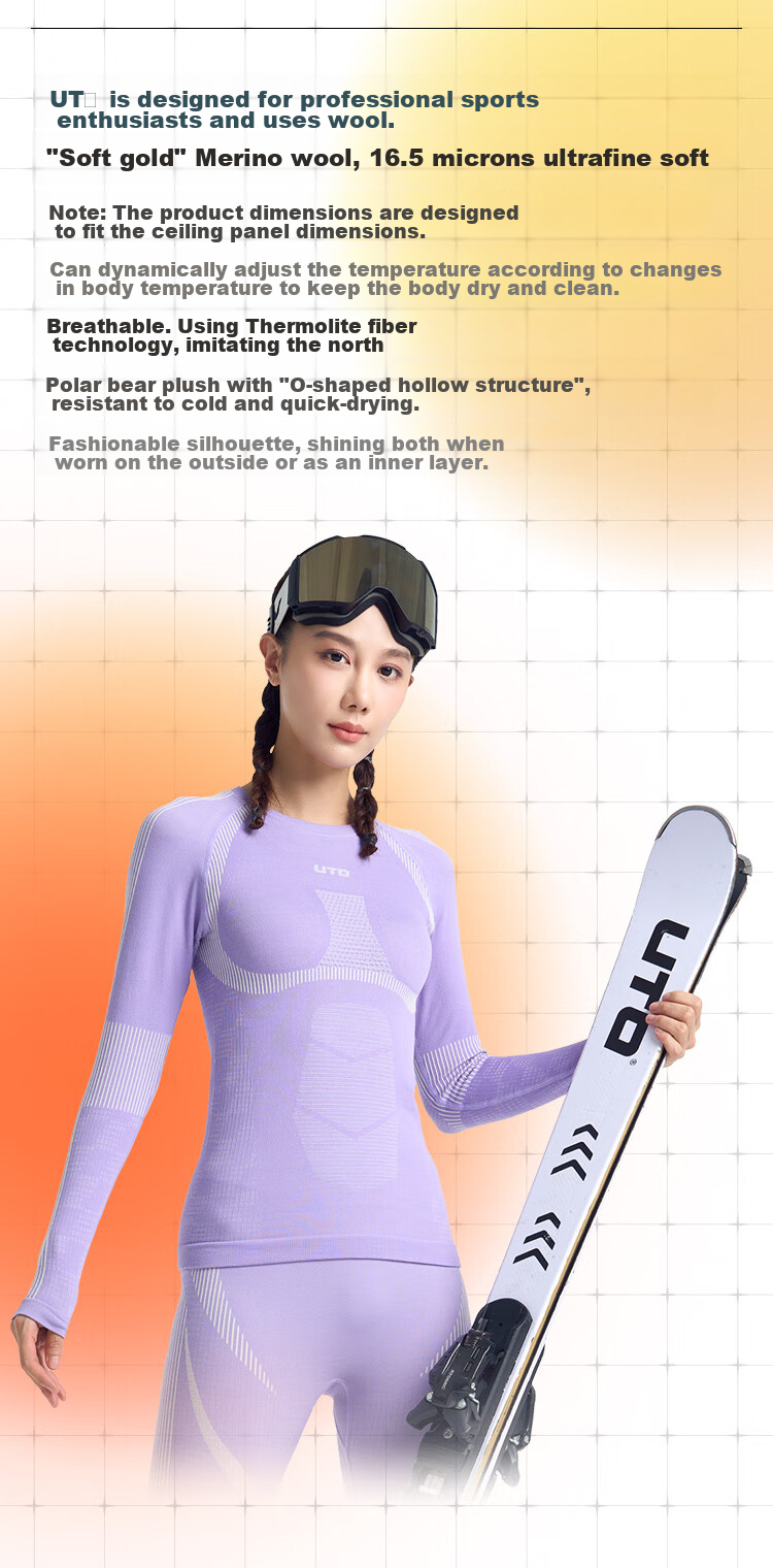 UTO Merino Wool Quick-Dry Top for Women, Outdoor Skiing Sports Daily Warm Underwear, Black-Gray Color, Size M 5