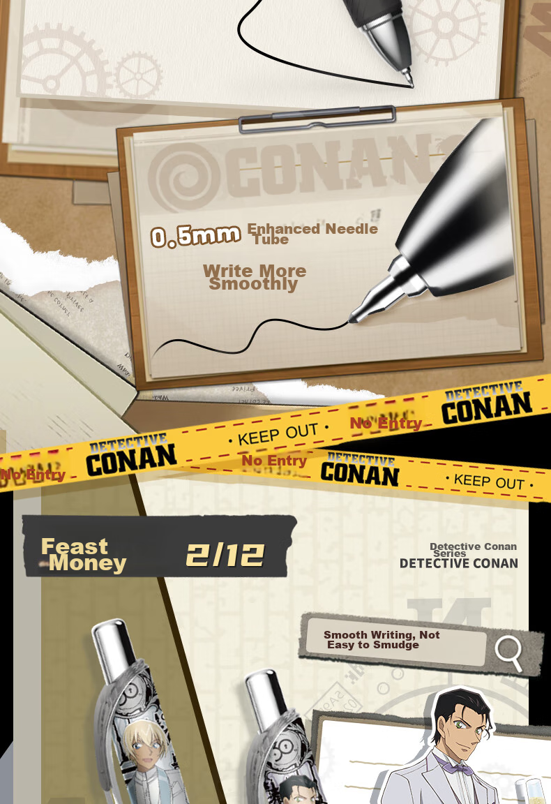 Kayou Detective Conan Neutral Pen Dawn Edition, 1 Piece Blind Box, Retractable Neutral Pen, Official Merchandise, Black Pen, Signature Pen, Student Exam Stationery, Birthday Gift 7