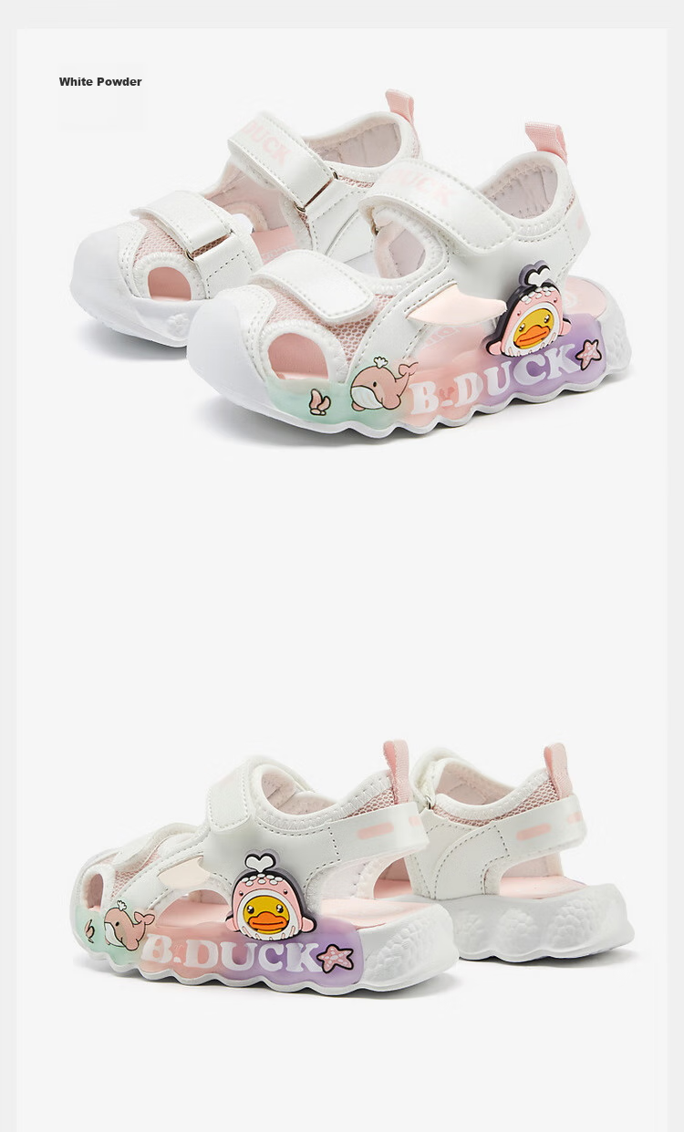 B.Duck Children's Sandals, Cartoon Fashionable Shoes for Boys And Girls, Summer Closed-Toe Beach Sandals, 5006 White And Blue, Size 30 29