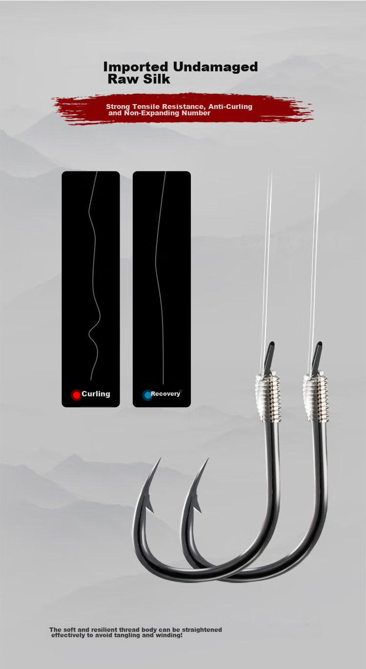 Beimingyu Pre-Tied Carp Hooks, Double Hook Fishing Hooks, Barbed - Iseni Gun Black with Spikes, Size 11#-3.0# 2