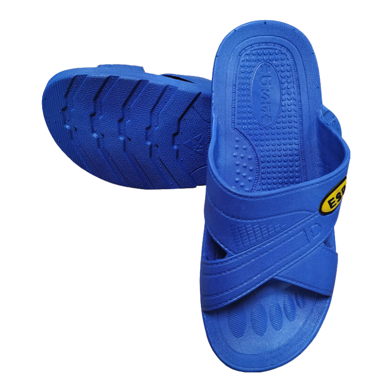 BAIGE Anti-Static Slippers, Soft Sole, Clean Room Work Shoes, ESD Non-Slip Odor-Resistant Work Shoes, Cross Yellow Label Blue Color, Size 41-42, CW770806