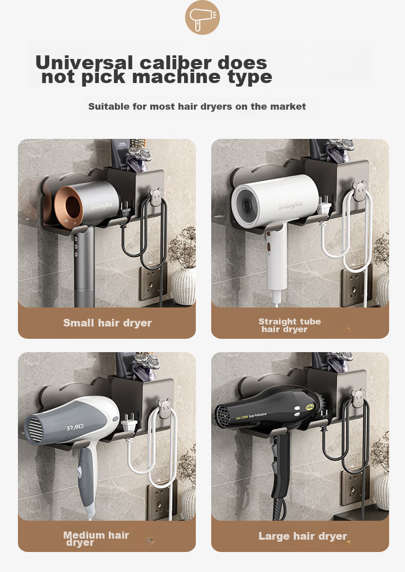 JEPPE Hair Dryer Holder, No Drilling Required, Wall-Mounted Bracket, ABS Material, Modern Style Bathroom Storage Rack, Bathroom Partition Organizer 8