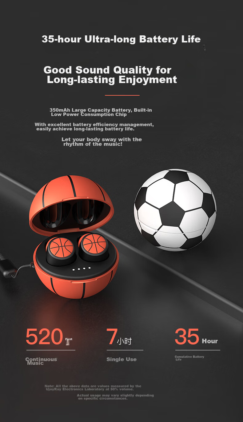 EMEY Bluetooth Headphones, Wireless Bluetooth, Sports Music Gaming Earphones, In-Ear Noise-Cancelling Headphones with Long Battery Life, Compatible with Apple Xiaomi Huawei Phones, T5 Basketball Model 6