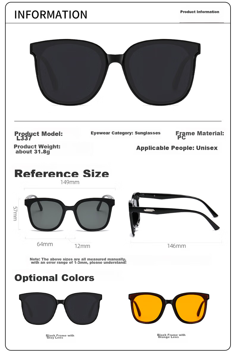 Baixiaoshe GM Style Sunglasses L337 [Black Frame with Orange Lenses], Sun Protection Glasses, Trendy Style for Men And Women, Driving Sunglasses 2