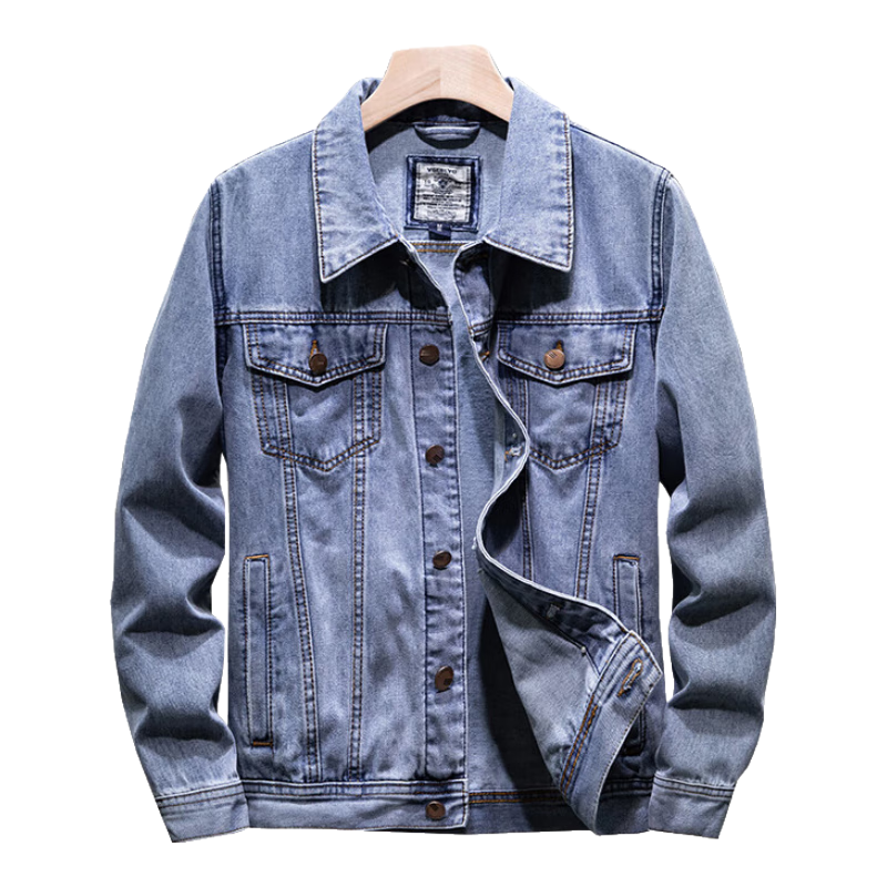 Jeanswest Denim Jacket for Men, 2026 Autumn Denim Coat, Loose-Fitting Trendy Comfortable Versatile Top, Light Blue, Size M