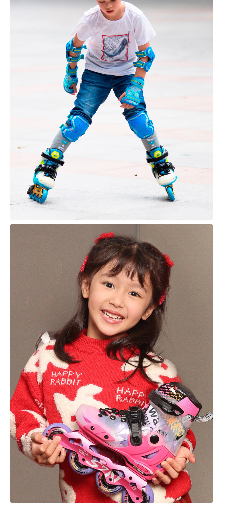 Micro Maiguo Roller Skates for Children, Boys And Girls, Beginner's Inline Skates with Adjustable Wheels, Hard Shell, Figure Skating Style, S7 Blue Package, Size M 15