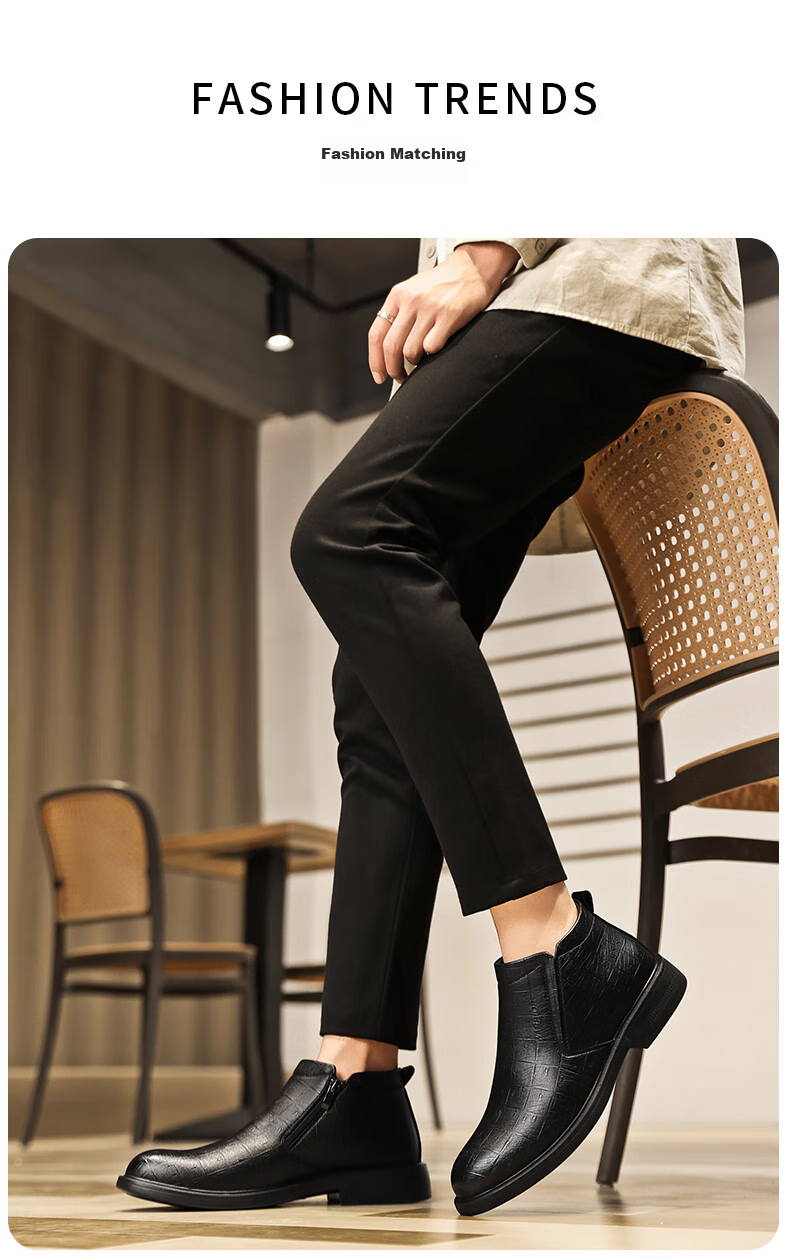 Huili (Warrior) Leather Boots for Men, Business Casual Retro Fashion Boots, Style 1949, Black, Size 44 7