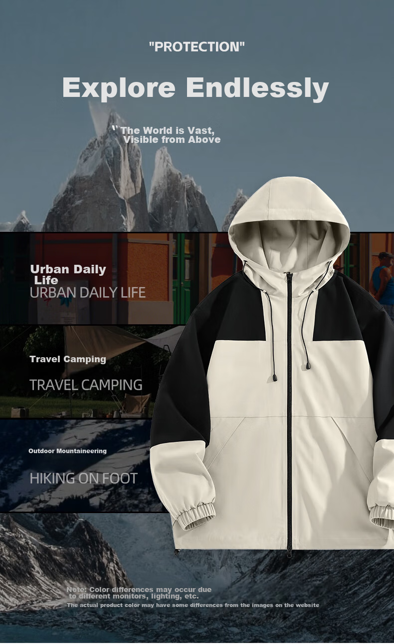 Jeanswest Men's Jacket, Autumn Outdoor Hiking Water-Repellent Windproof Hooded Coat, Loose-Fitting Large Size Outerwear for Me 14