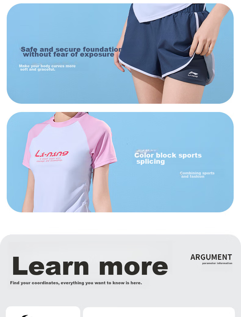Li-Ning Women's Swimsuit, Sports Casual Two-Piece Boyshort Swimwear, Tummy Control Slimming Hot Spring Swimwear 465 Pink XXL 13