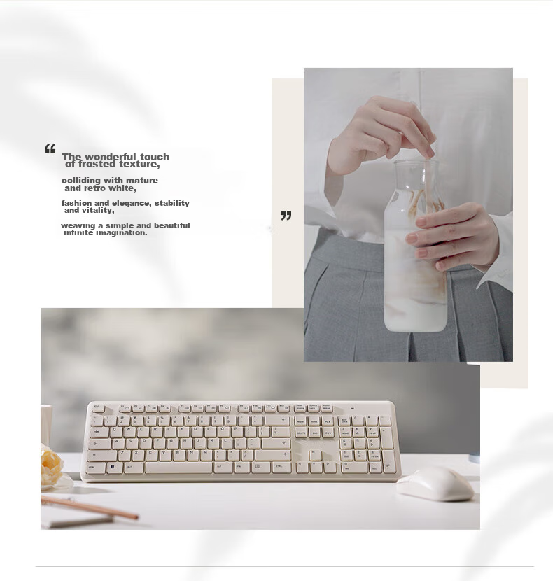 CHERRY DW2300 Wireless Keyboard And Mouse Combo Set, Business Office Home Laptop External Full-Size Quiet Portable Ergonomic Keyboard And Mouse, Vintage White 2