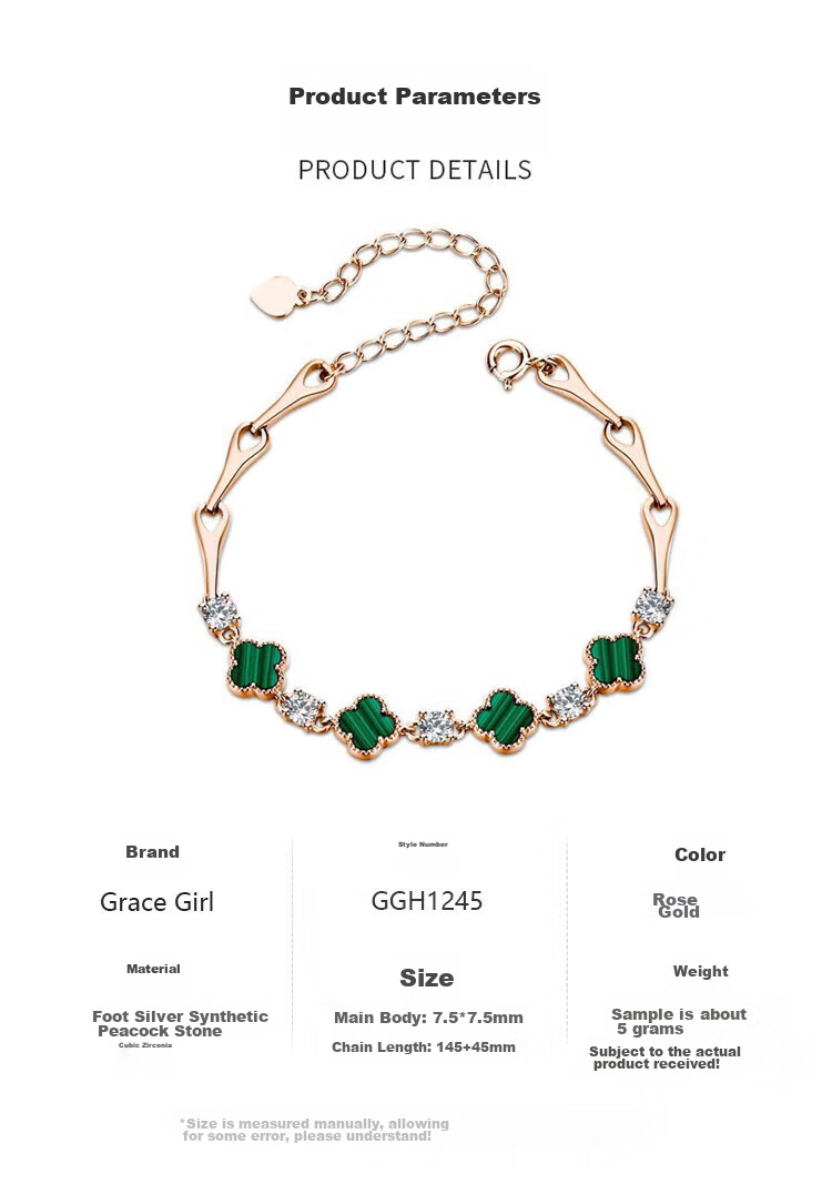 Grace Girl Four-Leaf Clover Bracelet for Women, Rose Gold Jewelry, Practical Anniversary Birthday Gift for Girlfriend 10