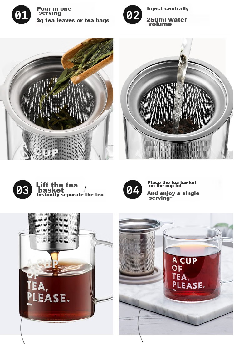 Buydeem Tea Infuser Glass Cup, Office Tea Filter Cup, High Borosilicate Tea Steeping Cup, Gray Feather Color 4