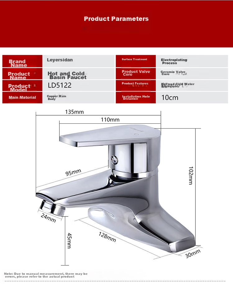 Larsd Double-Hole Basin Faucet, Copper Body Hot And Cold Washbasin Sink Bathroom Cabinet Washbasin Faucet LD5122 14