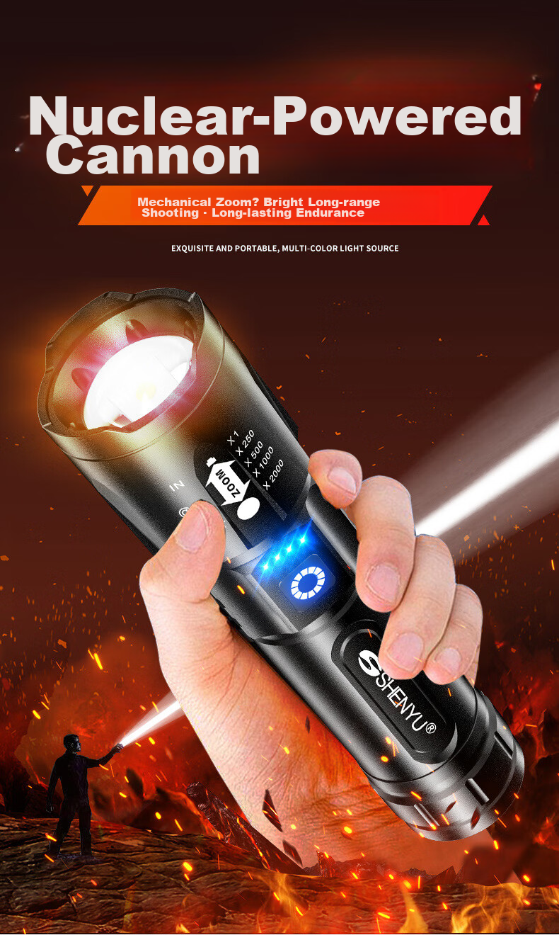 SHENYU Flashlight with High Brightness, Zoomable Lens, Rechargeable Battery, Long-Lasting Power, Outdoor Survival, Long-Range Beam, Military-Grade Ultra-Bright, Home Emergency Use 2