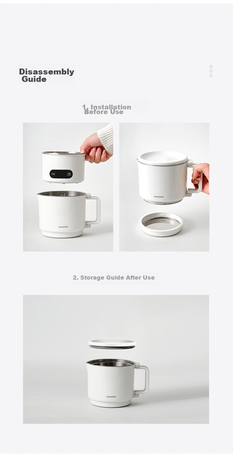 GLASSLOCK Portable Electric Kettle [Essential for Travel], Foldable Hot Water Kettle with Temperature Control, Insulated Thermos for Hotels, Health Pot, Small Cooking Pot, Noodle Cup 14