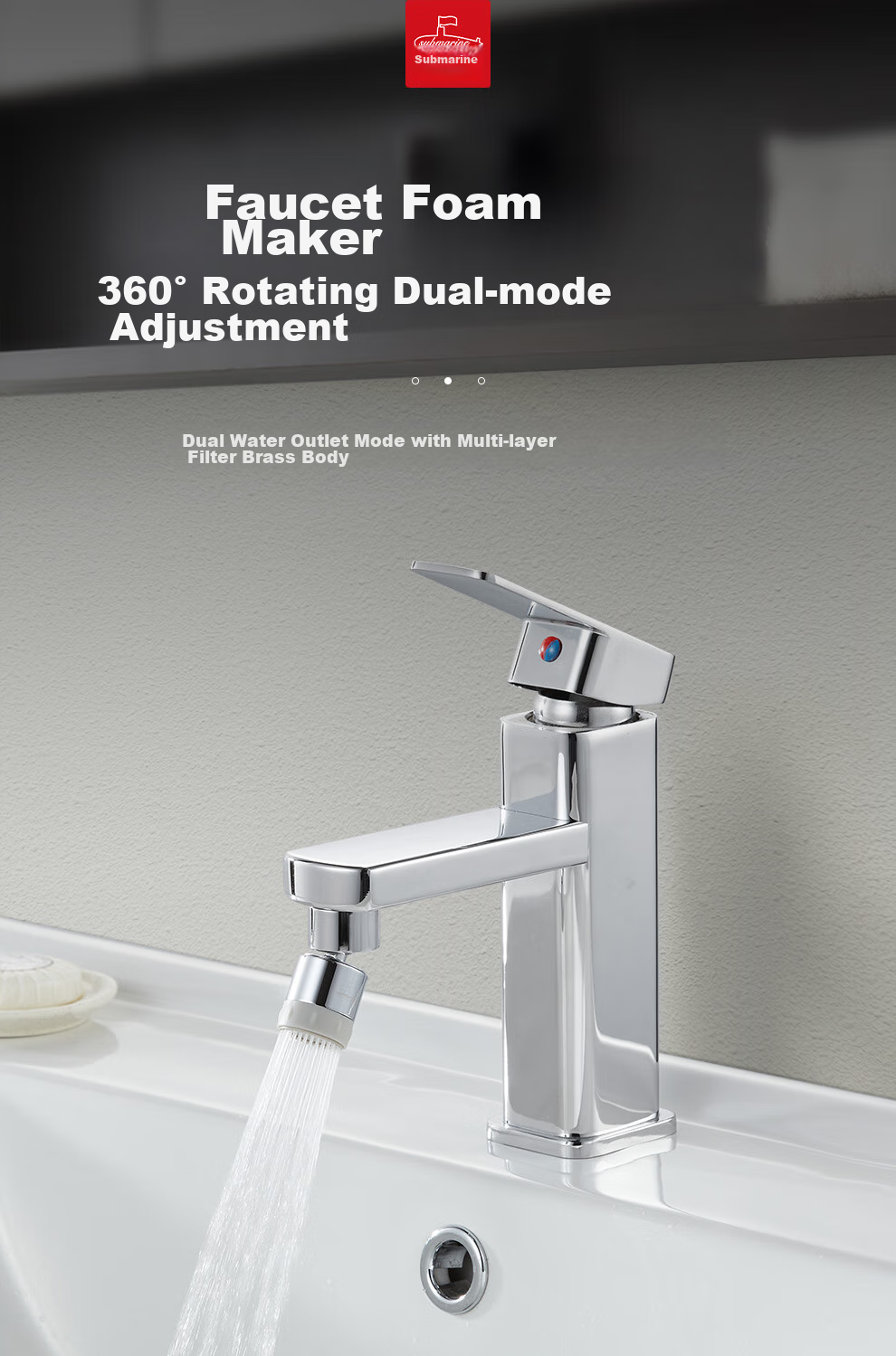 Submarine QP-3 Aerator, Copper Material Basin Faucet, Splash-Proof, 360-Degree Rotating Shower Head, Dual Water Outlet 1