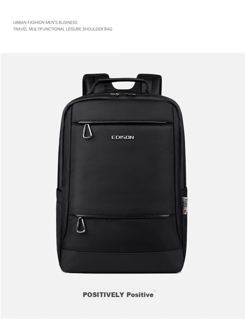 Edison Men's Backpack Business Commute Laptop Bag Large Capacity Water-Resistant Backpack E011-1 Black 14