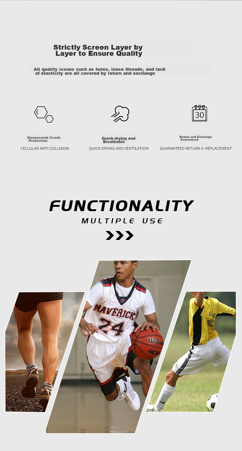NAILEKESI N Sports Basketball Knee Pads for Men, Professional Running Kneeling Joint Protection, Football Long Thick Honeycomb Anti-Collision XL Size 2