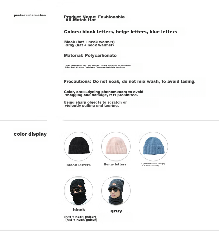 GLO-STORY Winter Knitted Hat for Men And Women with Fleece Lining, Warm Neck Gaiter, Thickened Wool Hat with Ear Protection, Cold-Proof Gray Cap 15