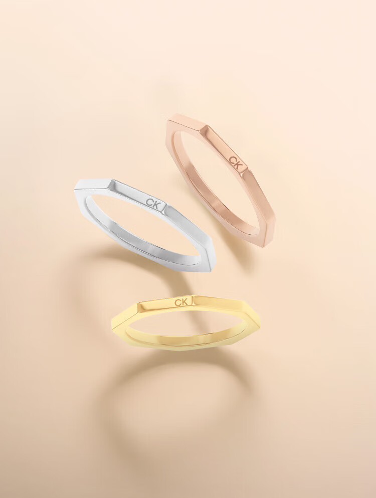 Calvin Klein CK Lucky Square Style Steel Color & Gold Color & Rose Gold Color Unisex Ring, Holiday New Year Gift, 35000509E 1