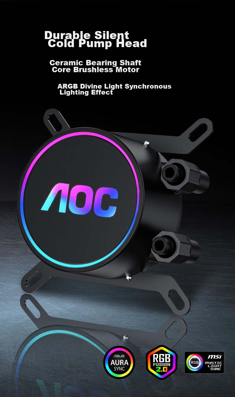 AOC T360NB Black, All-In CPU Liquid Cooler, Supports LGA1700/1851/PWM Temperature Control/Speed Display/2200 RPM Ultra-Quiet Fan without Light 3