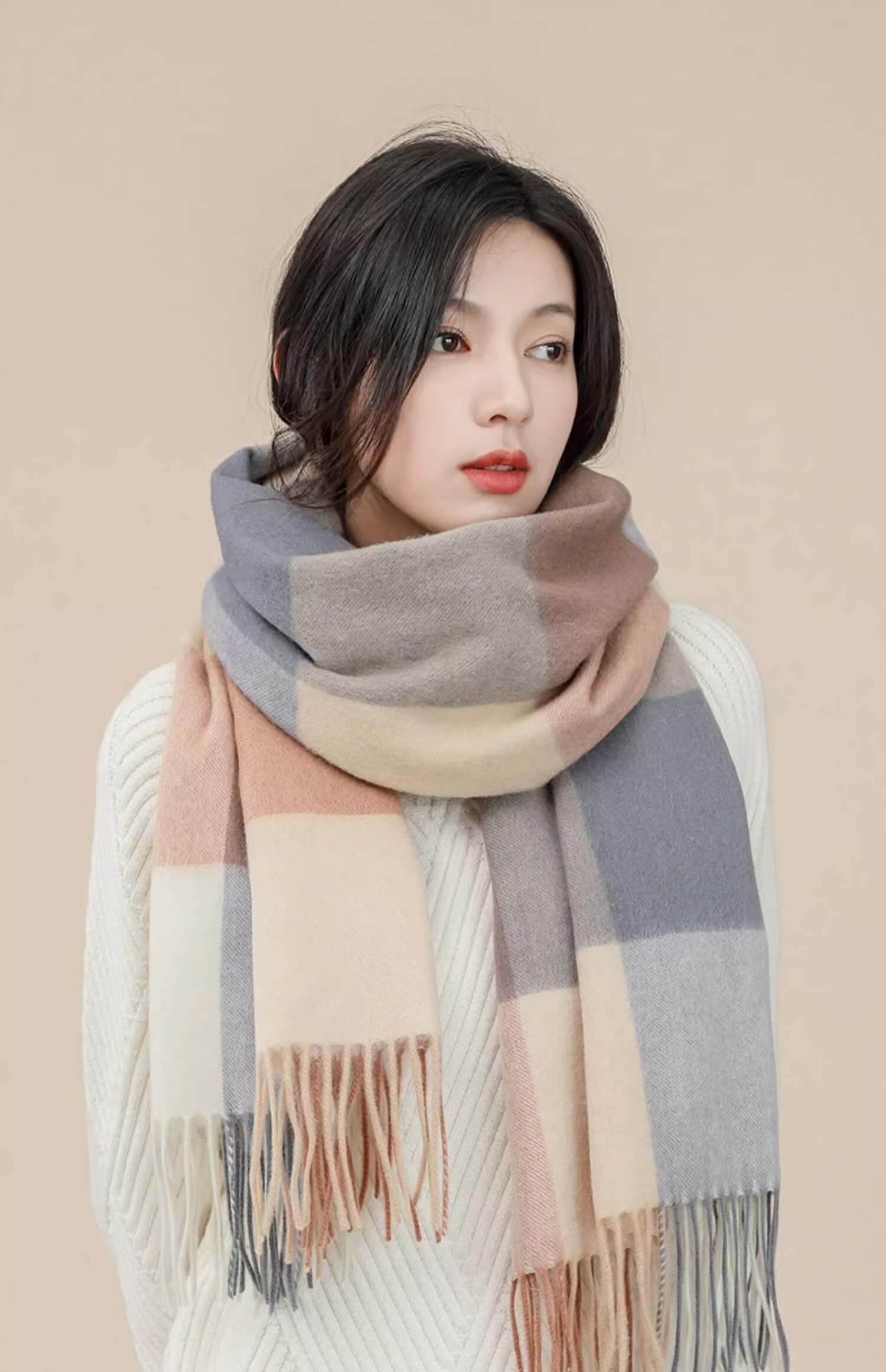 Hengyuanxiang 100% Wool Scarf for Women, Warm Autumn And Winter Neck Warmer, High-End Plaid Shawl, Birthday Gift for Girlfriend 14