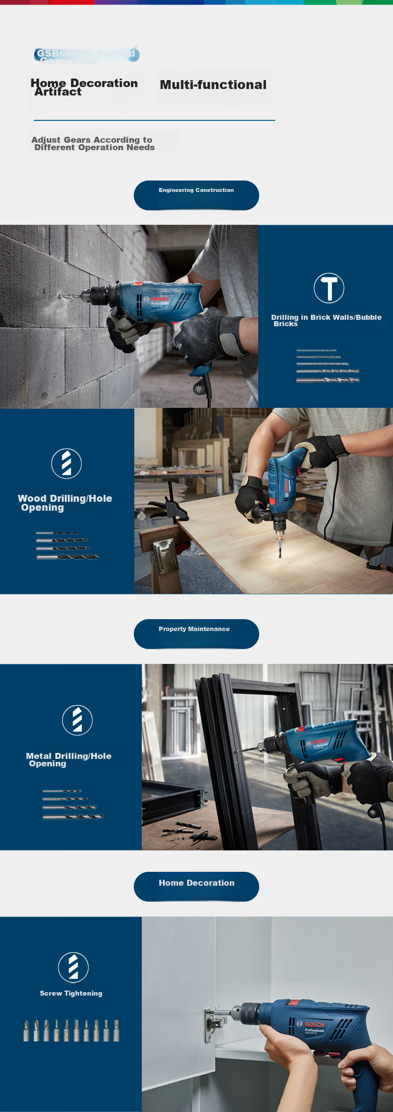 BOSCH Electric Drill, 600W Impact Drill, Household Tool Set, Wall Drilling, Multi-Functional Upgraded Version, GSB600RE 3