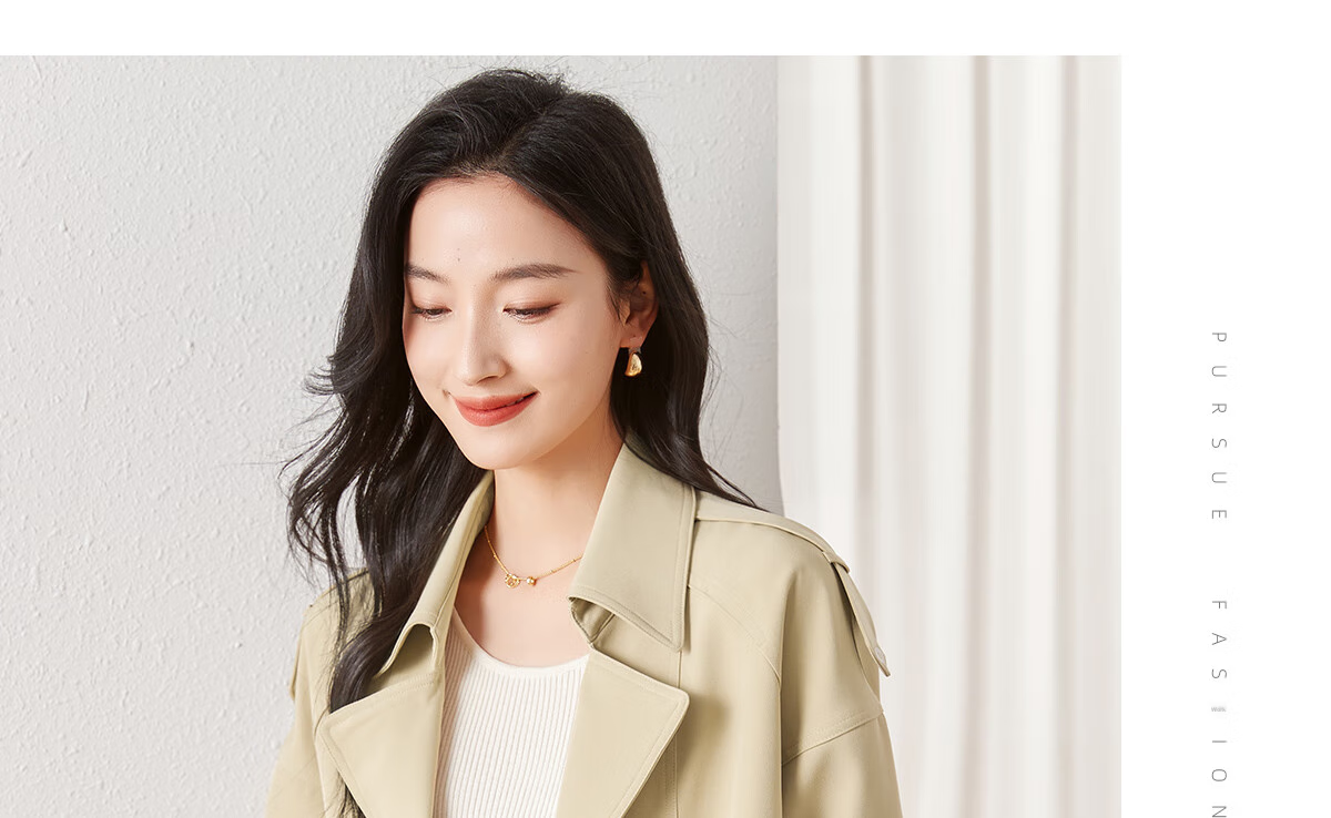 Chushen Spring And Autumn Women's Short Jacket, Fashionable And Elegant Design with Lapel Collar, Waist-Cinching Drawstring, Short Trench Coat S61D164 14
