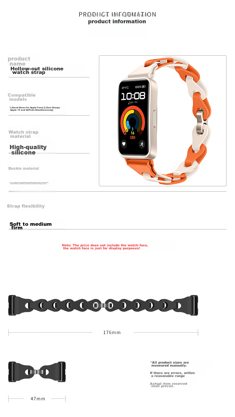 Binghong Compatible with Huawei Band 10 Strap, Bracelet for Huawei Band 8, Women's Strap for Huawei Band 9, Silicone Strap for Huawei Band 8 9 10 NFC, Men's Wristband - Orange Starlight 9