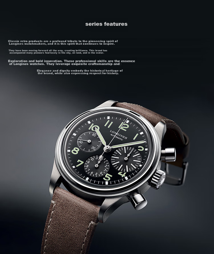 LONGINES Swiss Watch, Military Flag Replica Series, Men's Leather Strap Mechanical Watch L47954782 4