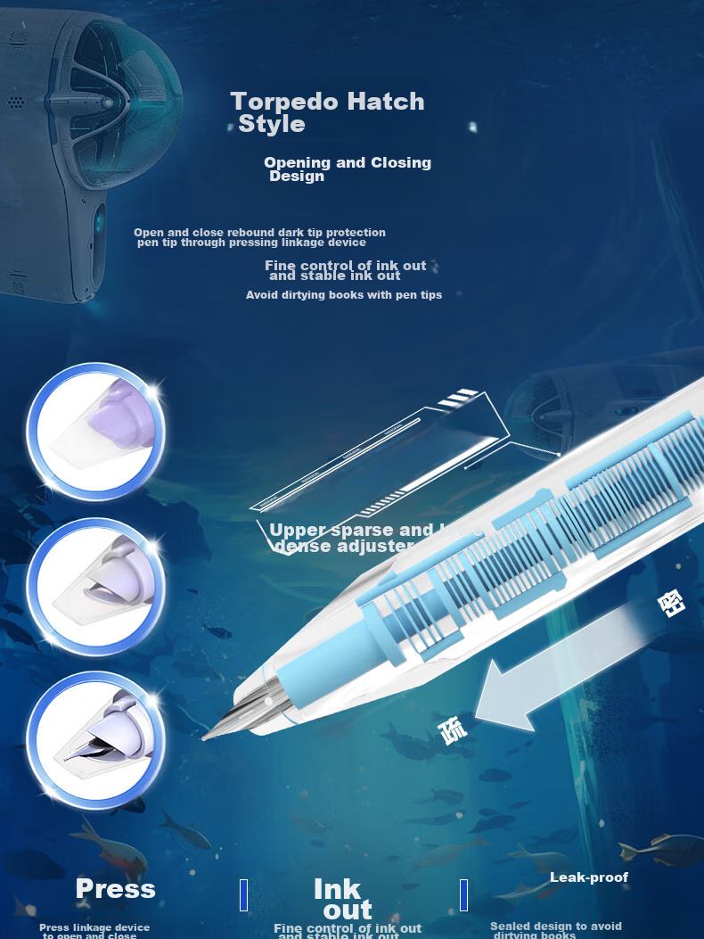HERO Fountain Pen 3176, Retractable Fountain Pen for Third-Grade Elementary Students, Iridium Nib, Blue 3