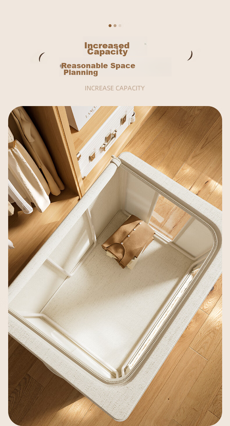 Bangnimeijia Tianshan Cotton And Linen Antibacterial Clothing Storage Box, Foldable Wardrobe Organizer for Clothes And Quilts, Cream Color, 66L 3