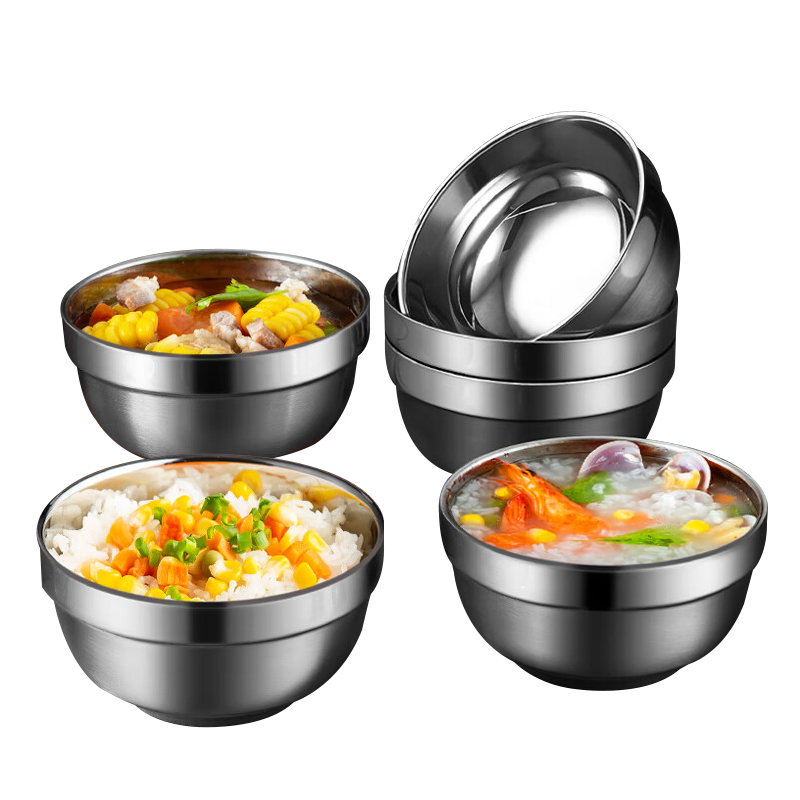 MAXCOOK 304 Stainless Steel Bowls, Double-Layer Insulated Soup Bowls for Meals And Noodles, 12cm, Set of 6, MCWA8771