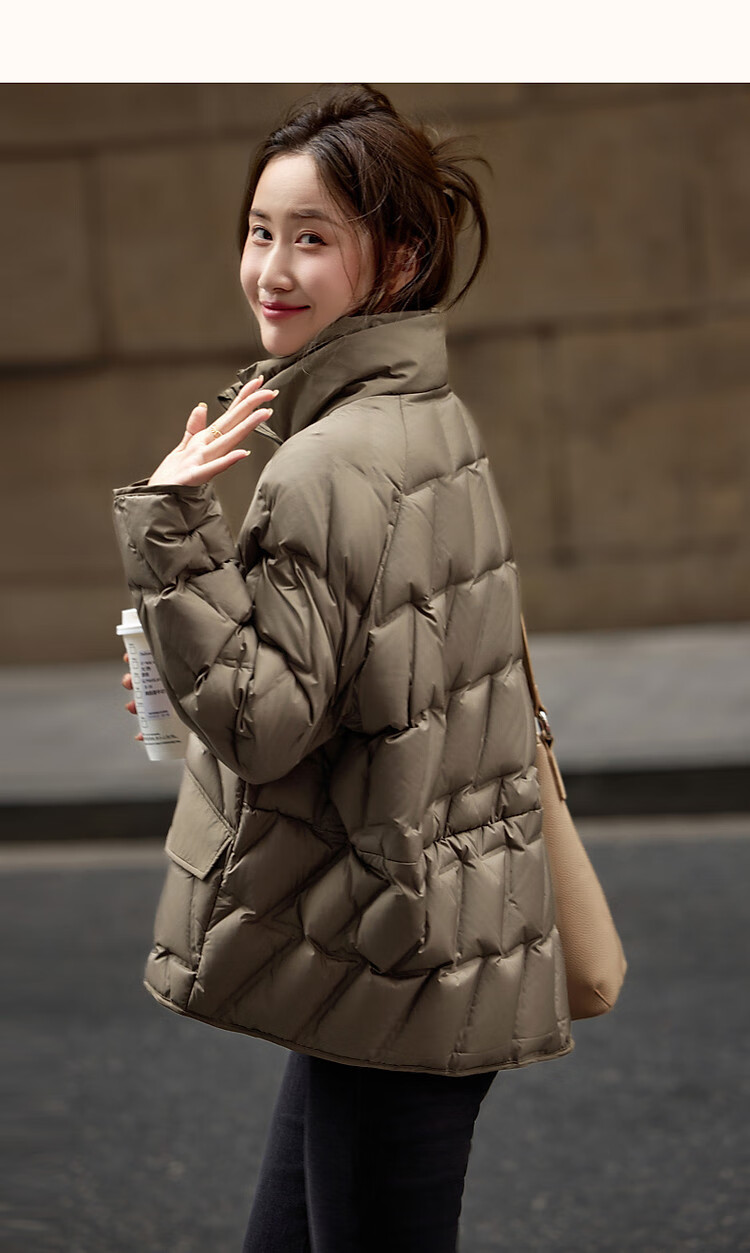 Dme [Xueyu Manyou] Winter Lightweight 90% Duck Down, Geometric Squeeze Fabric, Concealing, Warm, Short Women's down Jacket 11