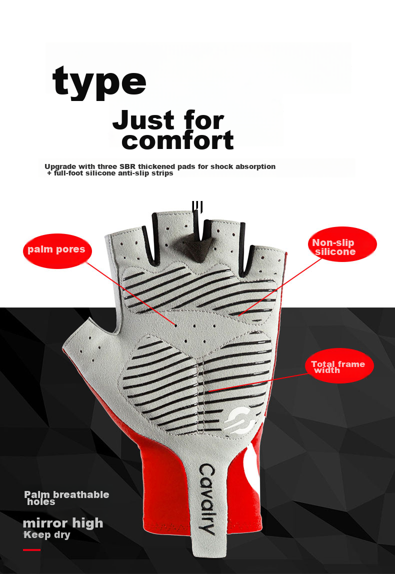CAVALRY Bicycle Gloves, Half-Finger Mountain And Road Bike Gloves, Men's And Women's Sports Fitness Cycling Gear, Black S 7
