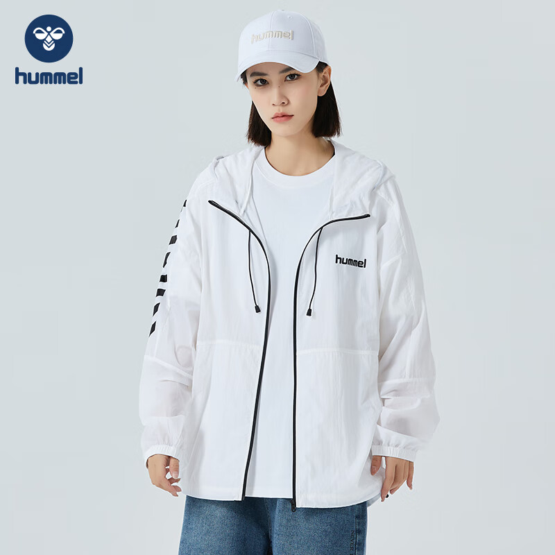 Hummel Spring And Summer Lightweight Jacket for Men And Women, Couple's Matching Hooded Sun Protection Clothing, Casual Outdoor Jacket, White, Size S