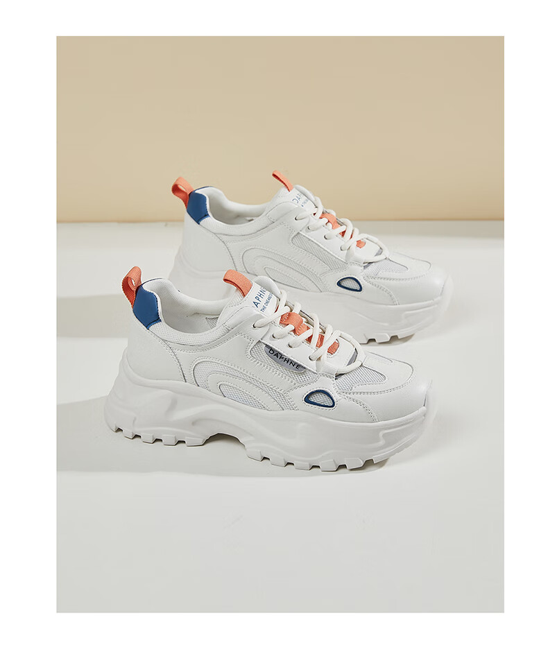 DAPHNE Mesh Casual Shoes for Women, Thick-Soled Breathable Height-Increasing Slimming Foot-Smallening Dad Shoes 4623101141 White Blue 36 12