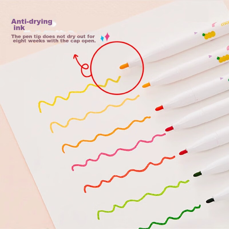 Monami AirLong Water-Based Pen, Anti-Drying Watercolor Pen, Outline Pen, Student Journal Coloring, 1.5mm Bright Color Series, 12-Color Set, 04047Z12 Watercolor Pens