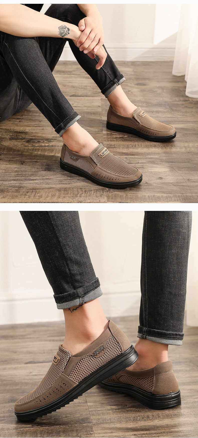 Ankang Summer Mesh Shoes Breathable Men's Slip-On Soft-Soled Old Beijing Cloth Shoes Dad Shoes AK11129 Black 38 7