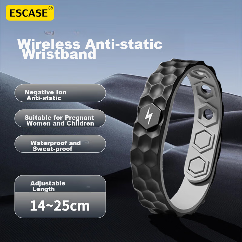 ESCASE Anti-Static Wristband, Human Body Static Electricity Eliminator, Wireless Bracelet for Men And Women, Round Edge in Black 1