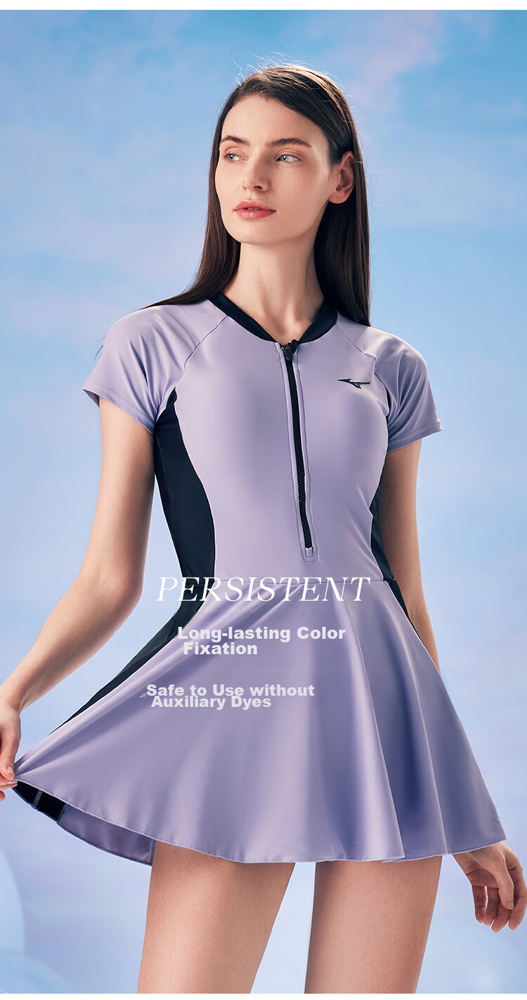MIZUNO Women's One-Piece Swimsuit with Skirt, Quick-Drying, Sun Protection, Plus Size, Hot Spring Swimwear, Conservative, Slimming Effect, Swimming Suit A1322 Purple S 7