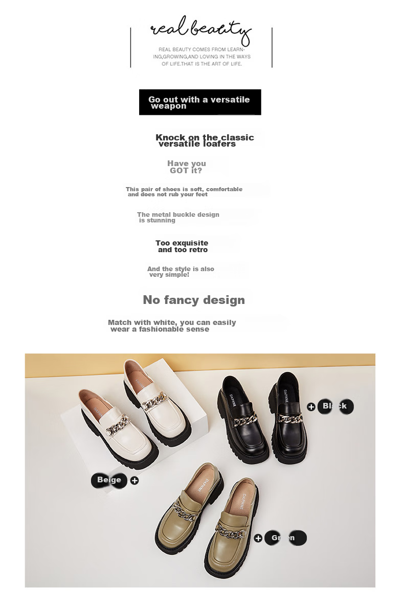 DAPHNE Women's Loafers, Spring British Style New Single Shoes, Thick-Soled Leather Shoes, Slip-On Women's Footwear, Black (Single Lining), Size 40 4