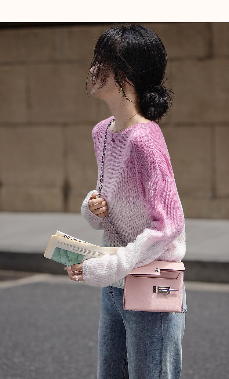 Dme [Dingdai'er Fashion] Autumn And Winter Artistic Gradient Wool Blend Sweater, Lazy-Fit Knitted Top for Wome 19