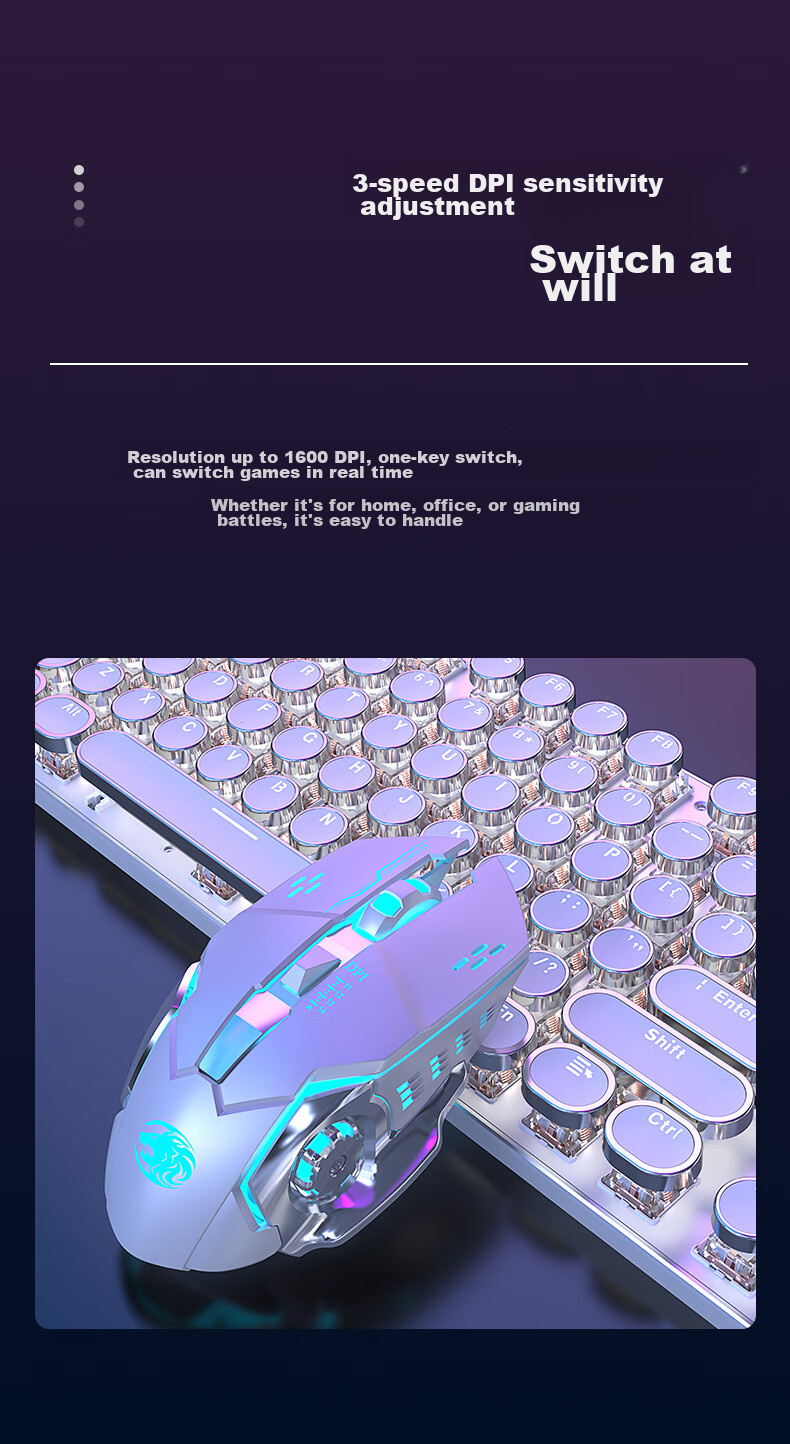 EWEADN TK950 Wireless Bluetooth Punk Mechanical Keyboard And Mouse Set, Wired Tri-Mode, for Office And Gaming, Computer Laptop, Blue Switch Retro Peripherals, 104 Keys, Pink with White Backlight 10