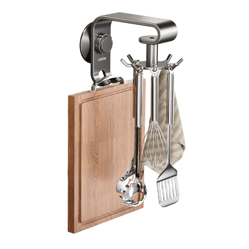 Cobbe Kitchen Rotating Hook Wall-Mounted No-Drill Storage Rack Pot Ladle Cutting Board Holder Adhesive Suction Cup