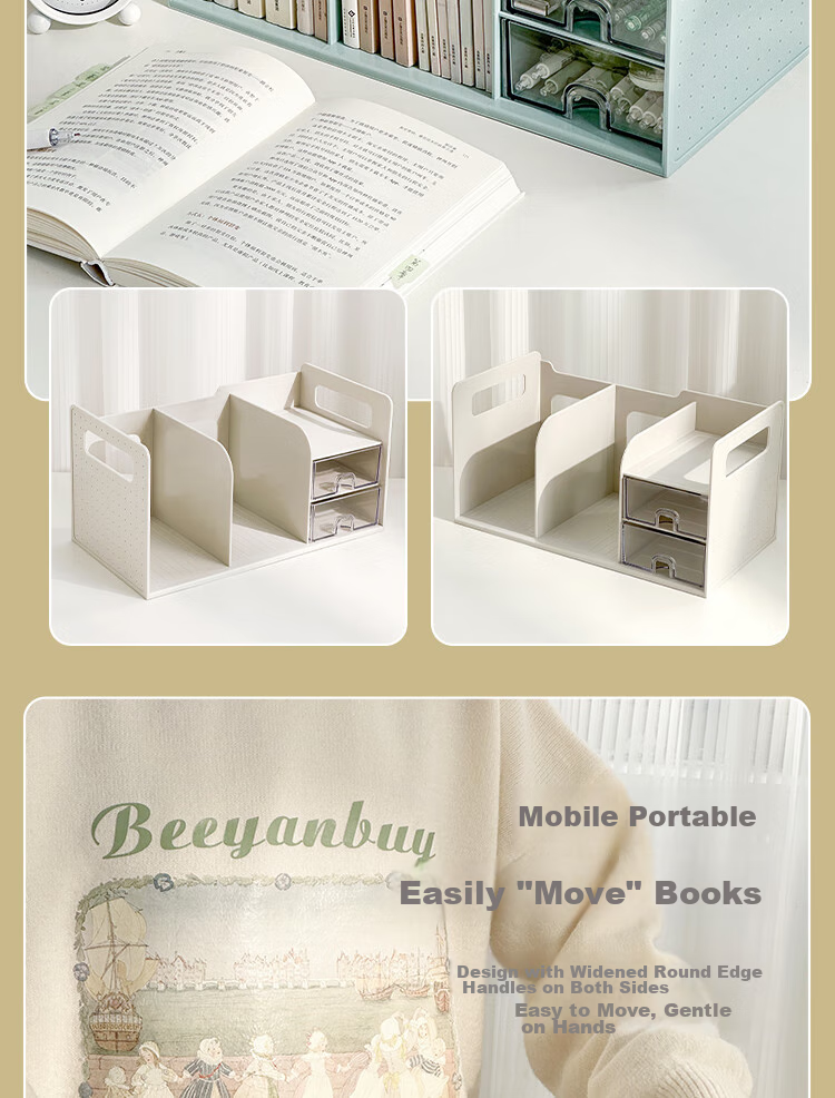 Sannianerban Large Multifunctional Desktop Bookend Shelf, Storage Organizer for Books, Desk Organizer for Dorm Room, Student Stationery And Children's Bookshelf, Office Supplies, White 5